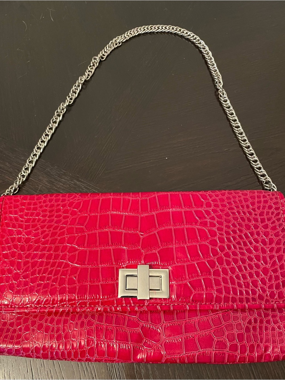 White House Black Market Pinky Red Croc-Embossed Chain Shoulder Bag